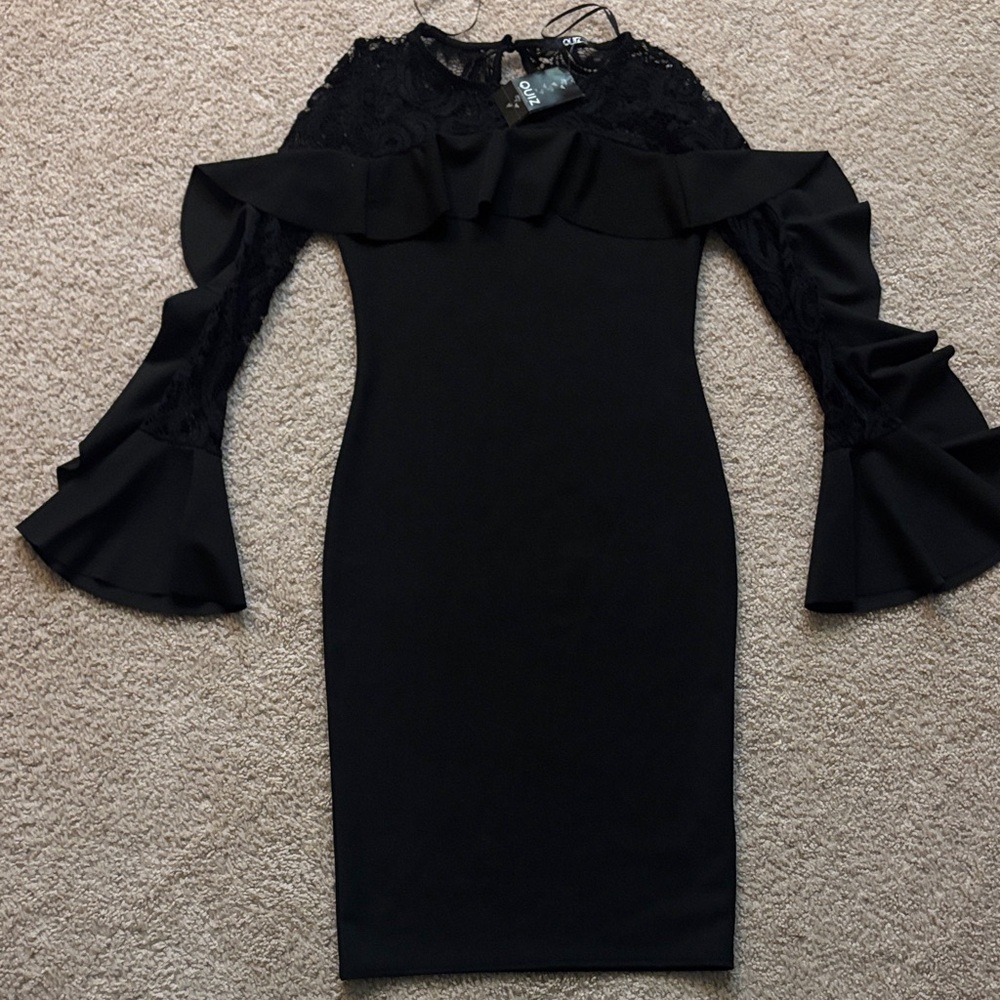 Chic Black Long Sleeve Dress with Ruffle Detail